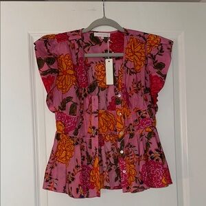 Olivaceous Button Up Floral Top